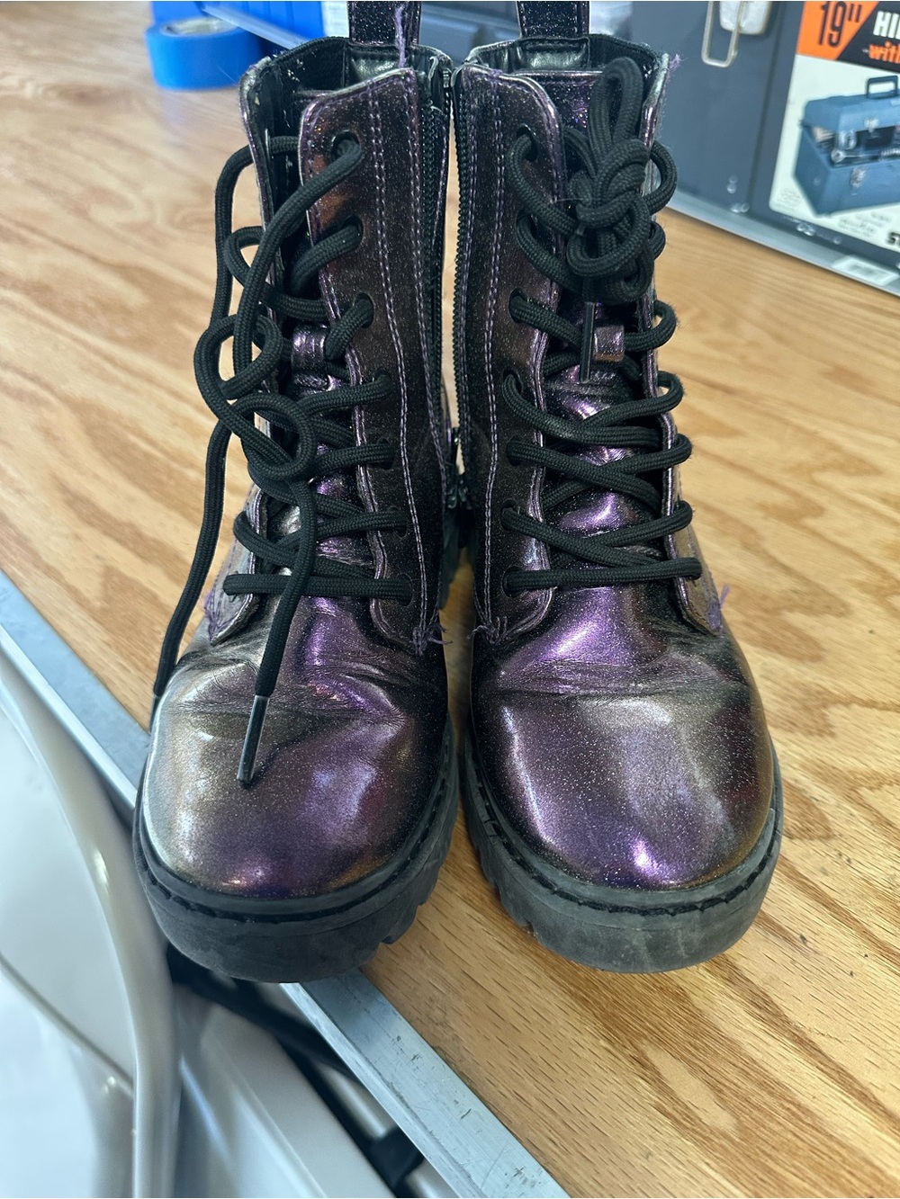 Sparkly Purple Lace-Up Ankle Boots